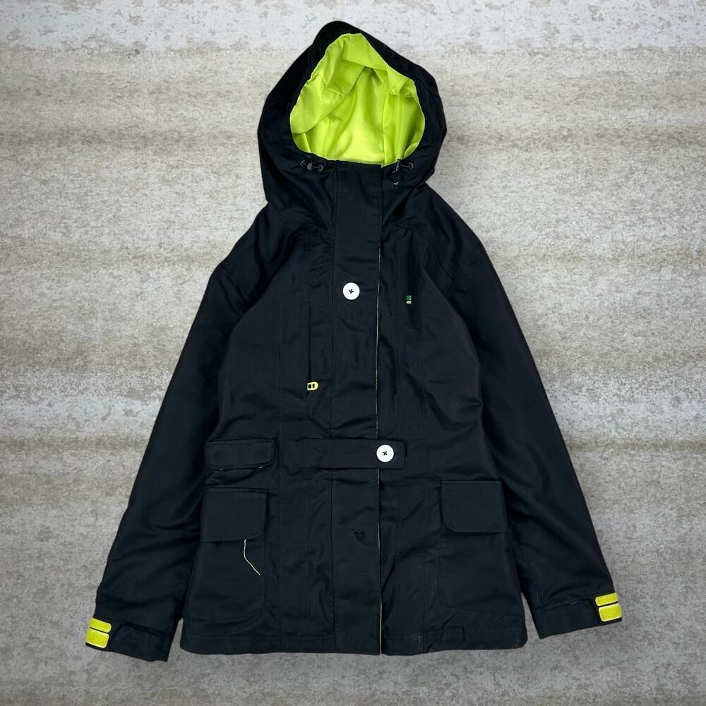 Vintage 90s Bond Puffer Ski Jacket Womens M Jet Black Nylon Full Zip Insulated